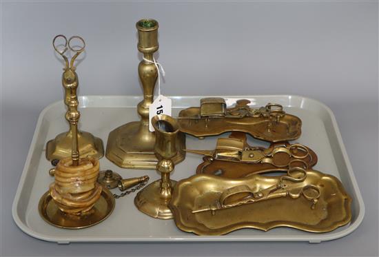 A group of 18th century Georgian brass lighting accessories